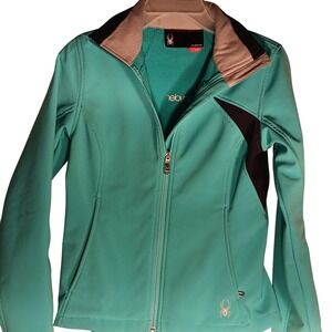 Spyder Softshell Jacket Women's S/P Teal Green Fleece‎ Lined Athletic Coat